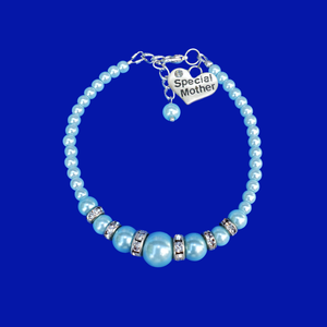 handmade special mother pearl and crystal charm bracelet, light blue or custom color