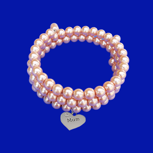 Mum Expandable Multi Layer Wrap Pearl Charm Bracelet, powder orange or custom color