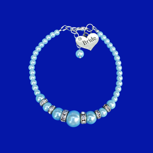 Bride Jewelry - Bride Gift Ideas - Bride Gift, handmade bride pearl and crystal charm bracelet, light blue or custom color