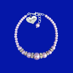 Bride Jewelry - Bride Gift Ideas - Bride Gift, handmade bride pearl and crystal charm bracelet, lavender purple or custom color