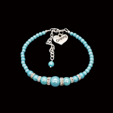 Load image into Gallery viewer, Great Granny Gifts - Granny Present - Granny Gift - handmade granny pearl and crystal charm bracelet, aquamarine blue or custom color