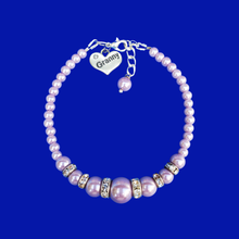 Load image into Gallery viewer, Great Granny Gifts - Granny Present - Granny Gift - handmade granny pearl and crystal charm bracelet, lavender purple or custom color