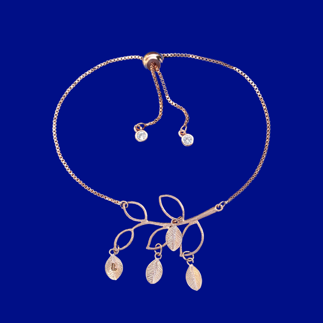 Meaningful Gifts For Mom - Gifts For Mom - Bracelets - A beautiful handmade 18k family tree leaf charm bracelet. This stunning bracelet will make a gorgeous gift for your mother or grand mother! Each leaf represents the initial of a child or grand child.