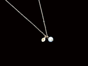 Monogram Leaf and Pearl Drop Charm Necklace