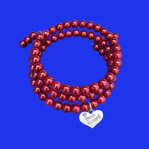 Friendship Gift - Friend Bracelet - Best Friend Gift, best friend expandable multi layer wrap charm bracelet, bordeaux red or custom color