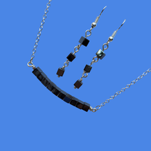 Load image into Gallery viewer, A handmade hematite bar necklace accompanied by a pair of drop earrings - Necklace And Earring Set - EMF Protection - Jewelry Set
