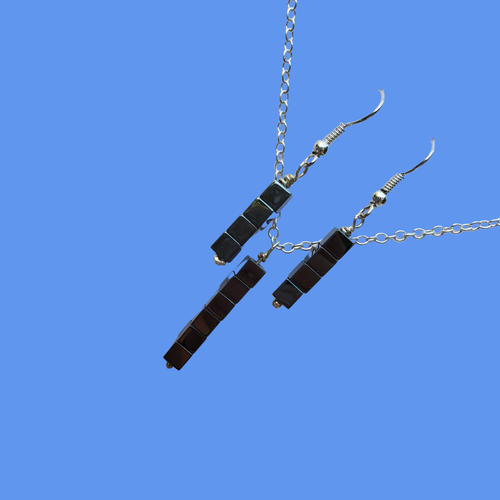 Earring Sets - Bridal Sets - Necklace And Earring Set, handmade hematite drop necklace accompanied by a pair of drop earrings