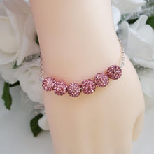 Load image into Gallery viewer, Handmade pave crystal rhinestone bar bracelet - rosaline or custom color - Crystal Bracelet - Rhinestone Bracelet - Bar Bracelet