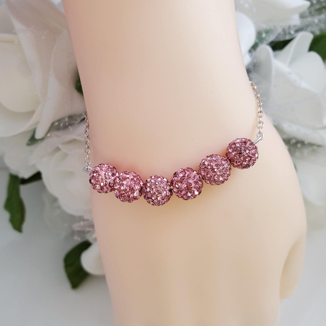 Handmade pave crystal rhinestone bar bracelet - rosaline or custom color - Crystal Bracelet - Rhinestone Bracelet - Bar Bracelet