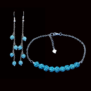Bracelet Sets - Bridal Jewellery Set - Bridal Sets, handmade crystal bar bracelet drop earring jewelry set, Aquamarine blue or custom color