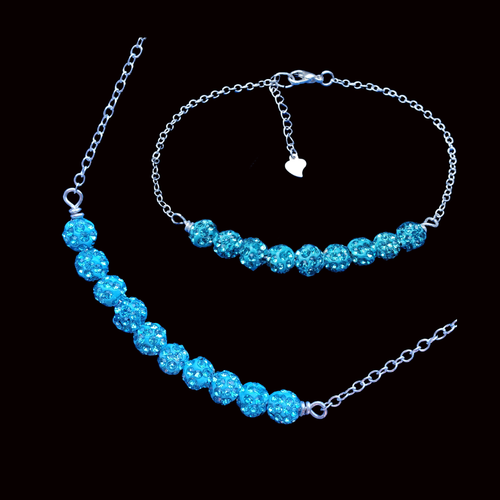 Necklace And Bracelet Set - Jewelry Set - Necklace Set, crystal bar necklace bar bracelet jewelry set, aquamarine blue or custom color