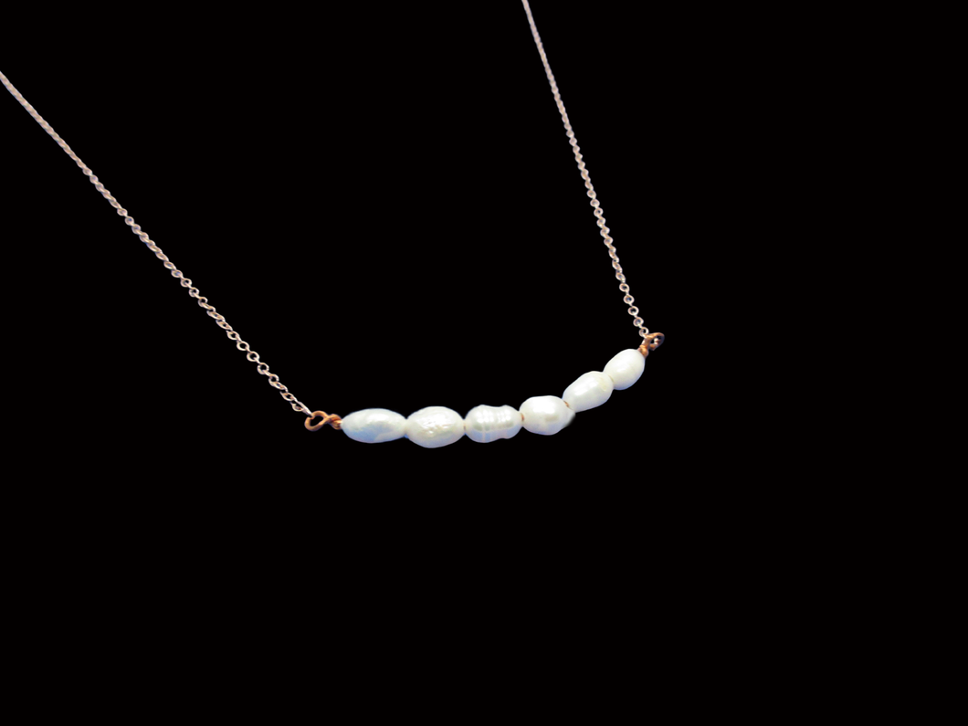 Fresh Water Pearl Necklace - Bar Necklace - Necklaces, handmade fresh water pearl bar necklace, ivory