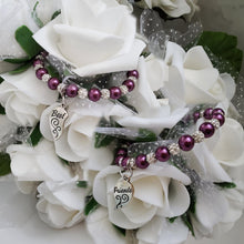 Load image into Gallery viewer, Handmade set of 2 best friends pearl and crystal charm bracelets - burgundy red or custom color - BFF Bracelet - Friend Bracelet - Best Friend Gift