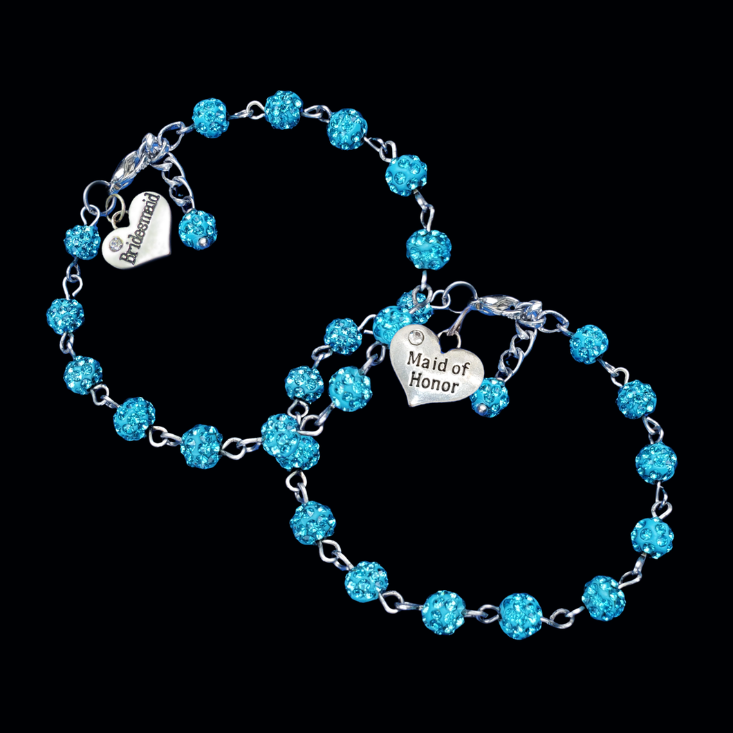 Bridesmaid Gift - Maid of Honor Gift - Bridal Gift Ideas, handmade bridesmaid and maid of honor crystal charm bracelets, aquamarine blue or custom color