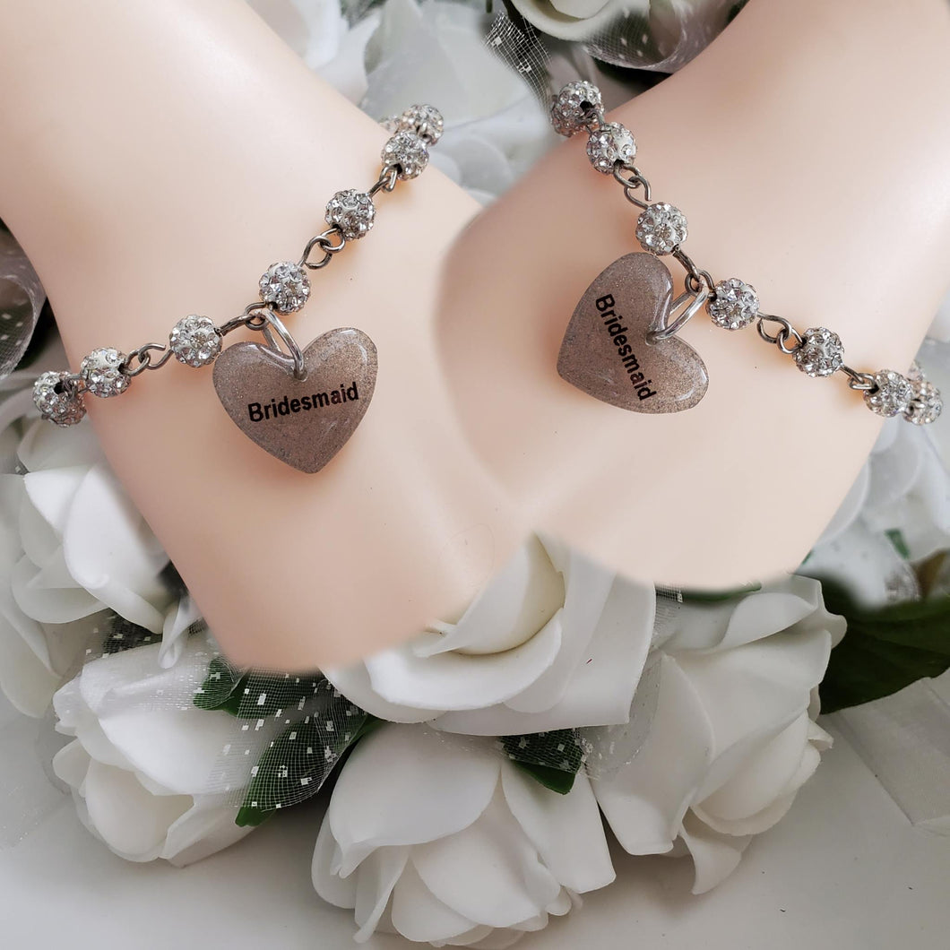 Set of 2 handmade Bridesmaid pave crystal rhinestone charm bracelets - silver clear or custom color - Set of 2 Bridesmaid Bracelets - Bridesmaid Bracelet