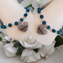Load image into Gallery viewer, Set of 2 handmade Bridesmaid pave crystal rhinestone charm bracelets - blue zircon or custom color - Set of 2 Bridesmaid Bracelets - Bridesmaid Bracelet