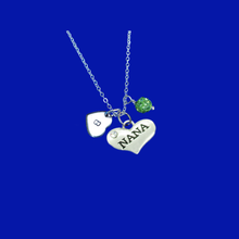 Load image into Gallery viewer, Handmade Nana Monogram Crystal Charm Drop Necklace, peridot (green) or custom color - Nana Necklace - Nana Pendant - Nana Gifts