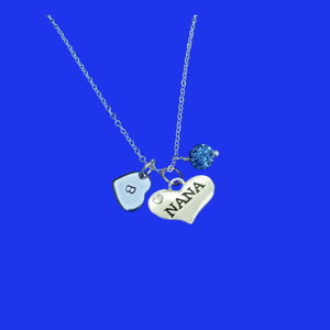 Handmade Nana Monogram Crystal Charm Drop Necklace, blue or custom color - Nana Necklace - Nana Pendant - Nana Gifts