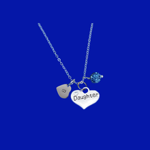 Load image into Gallery viewer, Handmade Monogram Daughter Pave Crystal Drop Necklace, capri blue or custom color