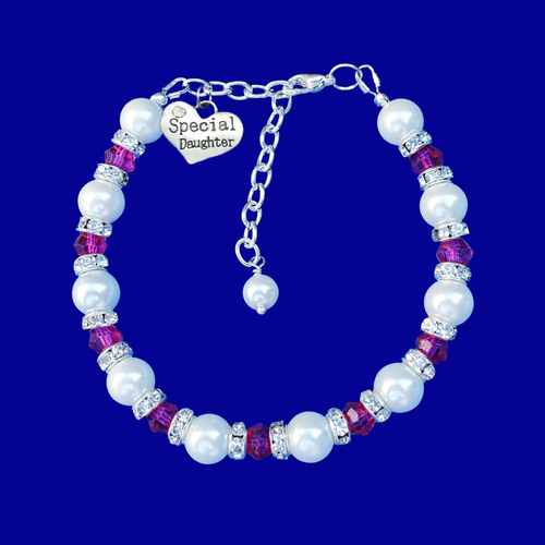Handmade special daughter pearl and crystal charm bracelet - rose red or custom color - Special Daughter Bracelet - Daughter Gift
