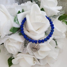 Load image into Gallery viewer, Handmade pave crystal rhinestone mommy charm bracelet - capri blue or custom color - Mother Charm Bracelet - Mother Bracelet - Mom Gift