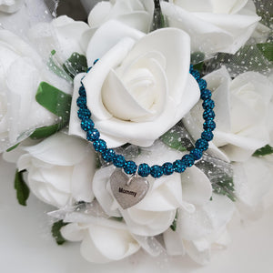 Handmade pave crystal rhinestone mommy charm bracelet - blue zircon or custom color - Mother Charm Bracelet - Mother Bracelet - Mom Gift