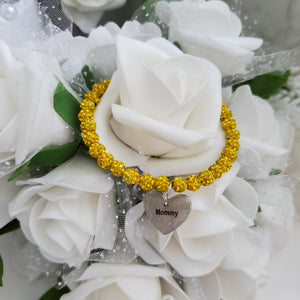 Handmade pave crystal rhinestone mommy charm bracelet - citrine (yellow) or custom color - Mother Charm Bracelet - Mother Bracelet - Mom Gift