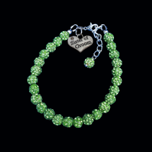 Load image into Gallery viewer, Handmade Sister of Groom pave crystal rhinestone charm bracelet - peridot (green) or custom color - Sister of the Groom Bracelet - Bridal Bracelets