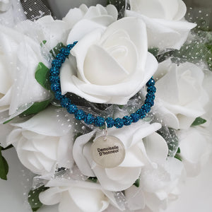 Handmade Maid of Honor pave crystal rhinestone charm bracelet - blue zircon or custom color - Maid of Honor Bracelet - Bridal Gifts - Bridal Bracelet
