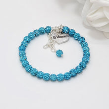 Load image into Gallery viewer, Handmade bridesmaid pave crystal rhinestone charm bracelet - aquamarine blue or custom color - Bridesmaid Jewelry - Bridesmaid Gift Ideas