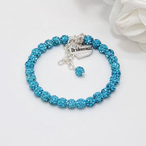 Handmade bridesmaid pave crystal rhinestone charm bracelet - aquamarine blue or custom color - Bridesmaid Jewelry - Bridesmaid Gift Ideas