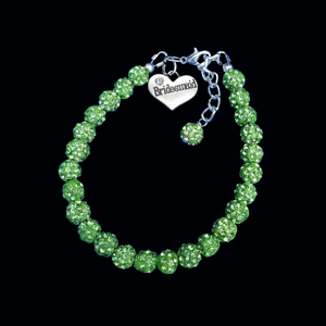 Bridesmaid Jewelry - Bridesmaid Gift Ideas, bridesmaid pave crystal rhinestone charm bracelet, peridot or custom color