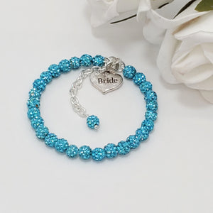 Bridal Gift Ideas - Bride Jewelry - Bride Gift, bride crystal charm bracelet, Aquamarine Blue or custom color