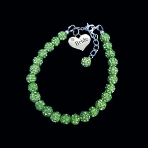Handmade bride crystal rhinestone charm bracelet, peridot or custom color -Bridal Gift Ideas - Bride Jewelry - Bride Gift 