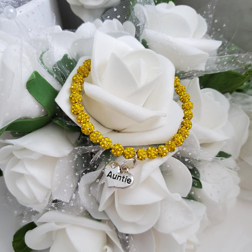 Handmade auntie pave crystal rhinestone charm bracelet, citrine (yellow) or custom color - Gifts For Your Aunt - Auntie Gift - Auntie Gift Ideas