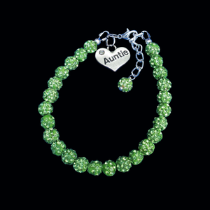 Gifts For Your Aunt - Auntie Gift - Auntie Gift Ideas, auntie pave crystal rhinestone charm bracelet, peridot or custom color