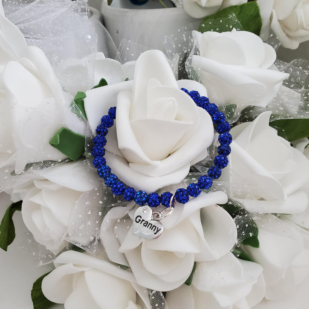 Handmade granny pave crystal rhinestone charm bracelet - capri blue or custom color - Granny Gift - Granny Present - Gifts For Your Granny
