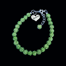 Load image into Gallery viewer, Handmade granny pave crystal rhinestone charm bracelet, peridot or custom color - Granny Gift - Granny Present - Gifts For Your Granny 