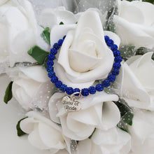 Load image into Gallery viewer, Handmade Sister of Bride pave crystal rhinestone charm bracelet - capri blue or custom color - Sister of the Groom Bracelet - Bridal Bracelets