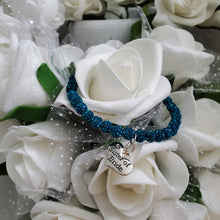 Load image into Gallery viewer, Handmade Sister of Bride pave crystal rhinestone charm bracelet - blue zircon or custom color - Sister of the Groom Bracelet - Bridal Bracelets