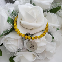 Load image into Gallery viewer, Handmade Sister of Groom pave crystal rhinestone charm bracelet - citrine (yellow) or custom color - Sister of the Groom Bracelet - Bridal Bracelets