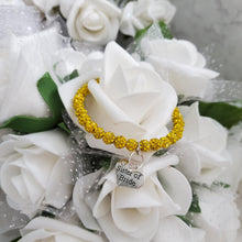 Load image into Gallery viewer, Handmade Sister of Bride pave crystal rhinestone charm bracelet - citrine (yellow) or custom color - Sister of the Groom Bracelet - Bridal Bracelets