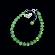 Load image into Gallery viewer, Handmade Sister of the Bride Pave Crystal Rhinestone Charm Bracelet - peridot (green) or custom color - Sister of the Bride Bracelet - Bridal Bracelet
