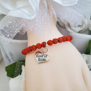 Handmade Sister of Bride pave crystal rhinestone charm bracelet - hyacinth or custom color - Sister of the Groom Bracelet - Bridal Bracelets