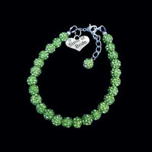 Handmade Sister of the Bride Pave Crystal Rhinestone Charm Bracelet - peridot (green) or custom color - Sister of the Bride Bracelet - Bridal Bracelet