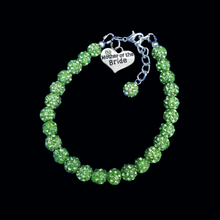 Load image into Gallery viewer, Handmade Mother of the Bride pave crystal rhinestone charm bracelet - peridot (green) or custom color - Mother of the Bride Bracelet-Bridal Bracelet-Bracelet
