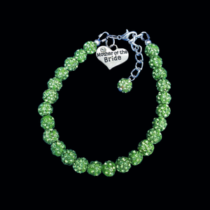 Handmade Mother of the Bride pave crystal rhinestone charm bracelet - peridot (green) or custom color - Mother of the Bride Bracelet-Bridal Bracelet-Bracelet