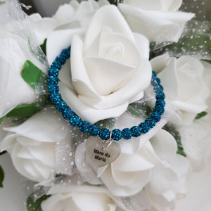 Handmade Mother of the Bride pave crystal rhinestone charm bracelet - blue zircon or custom color - Mother of the Bride Bracelet-Bridal Bracelet-Bracelet