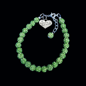Handmade Mother of the Groom pave crystal rhinestone charm bracelet - peridot (green) or custom color - Mother of the Groom Bracelet-Bridal Bracelets-Bracelet