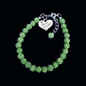 Best Friend Bracelet - Best Friend Gift - Friend Gift, best friend crystal charm bracelet, peridot, green or custom color